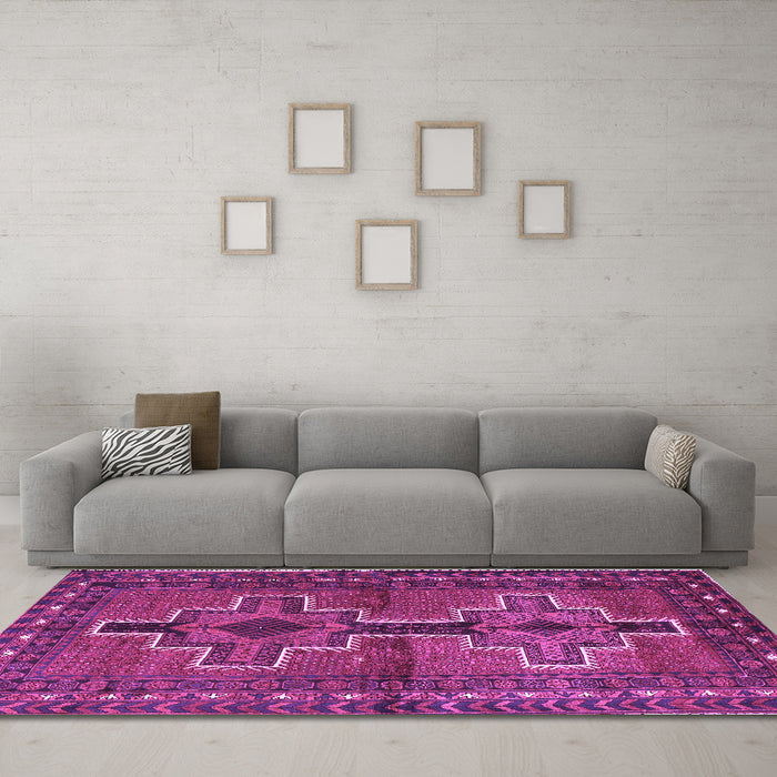 Machine Washable Persian Purple Traditional Area Rugs in a Living Room, wshtr2860pur