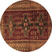 Round Machine Washable Persian Brown Traditional Rug, wshtr2861brn