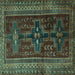 Square Machine Washable Persian Turquoise Traditional Area Rugs, wshtr2861turq