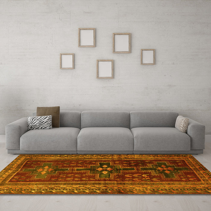 Machine Washable Persian Yellow Traditional Rug in a Living Room, wshtr2861yw