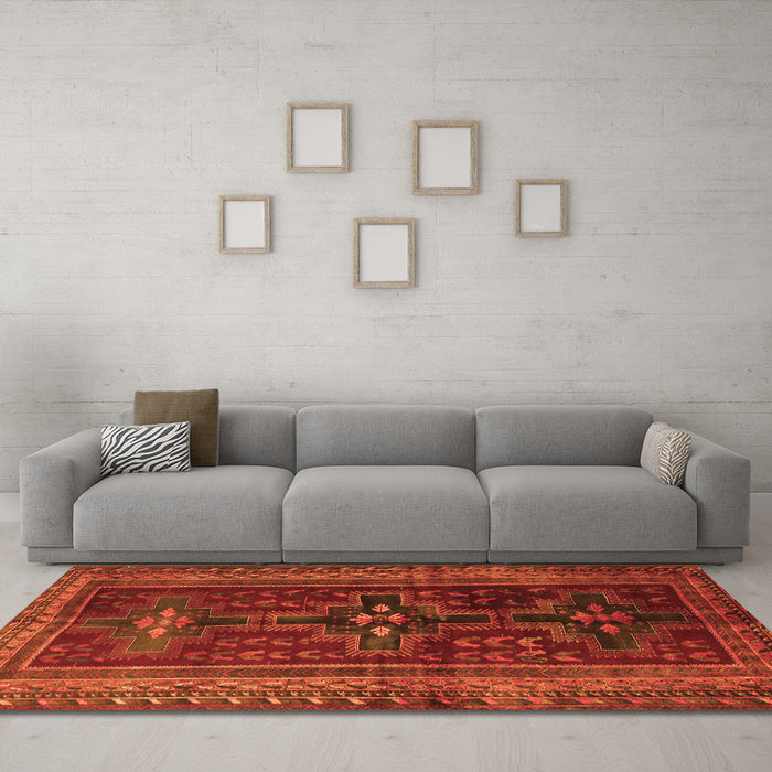 Machine Washable Persian Orange Traditional Area Rugs in a Living Room, wshtr2861org