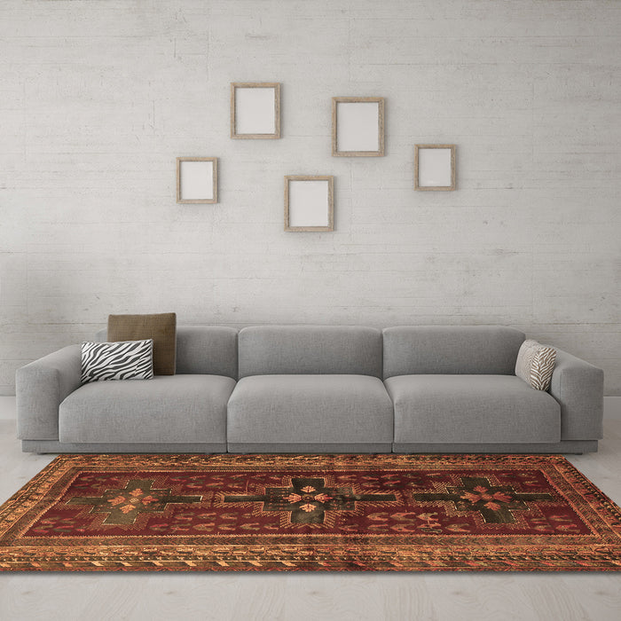 Machine Washable Persian Brown Traditional Rug in a Living Room,, wshtr2861brn