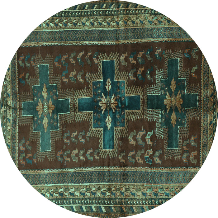 Round Persian Turquoise Traditional Rug, tr2861turq