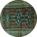 Round Persian Turquoise Traditional Rug, tr2861turq