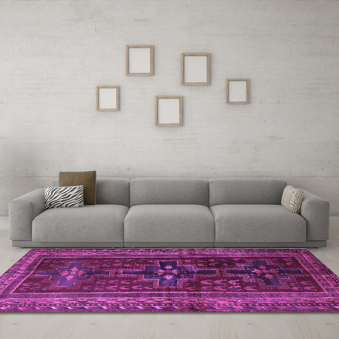 Machine Washable Persian Purple Traditional Area Rugs in a Living Room, wshtr2861pur