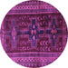 Round Machine Washable Persian Purple Traditional Area Rugs, wshtr2861pur