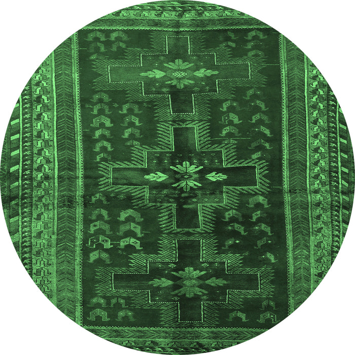 Round Persian Emerald Green Traditional Rug, tr2861emgrn