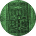 Round Persian Emerald Green Traditional Rug, tr2861emgrn