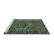 Sideview of Machine Washable Persian Turquoise Traditional Area Rugs, wshtr2862turq