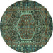 Round Machine Washable Persian Turquoise Traditional Area Rugs, wshtr2862turq