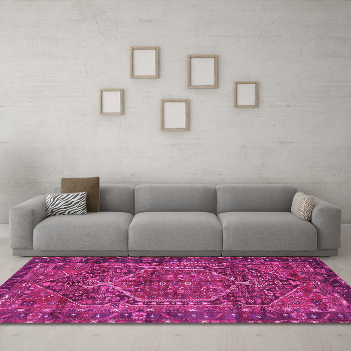 Machine Washable Persian Pink Traditional Rug in a Living Room, wshtr2862pnk