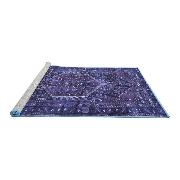 Sideview of Machine Washable Persian Blue Traditional Rug, wshtr2862blu