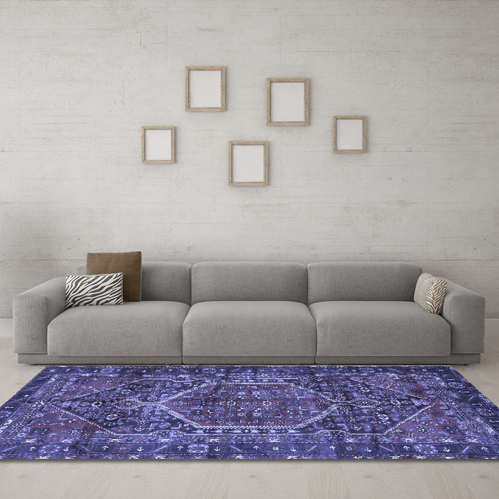 Machine Washable Persian Blue Traditional Rug in a Living Room, wshtr2862blu
