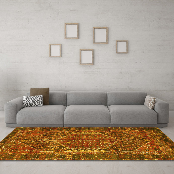 Machine Washable Persian Yellow Traditional Rug in a Living Room, wshtr2862yw