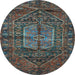 Round Machine Washable Persian Light Blue Traditional Rug, wshtr2863lblu