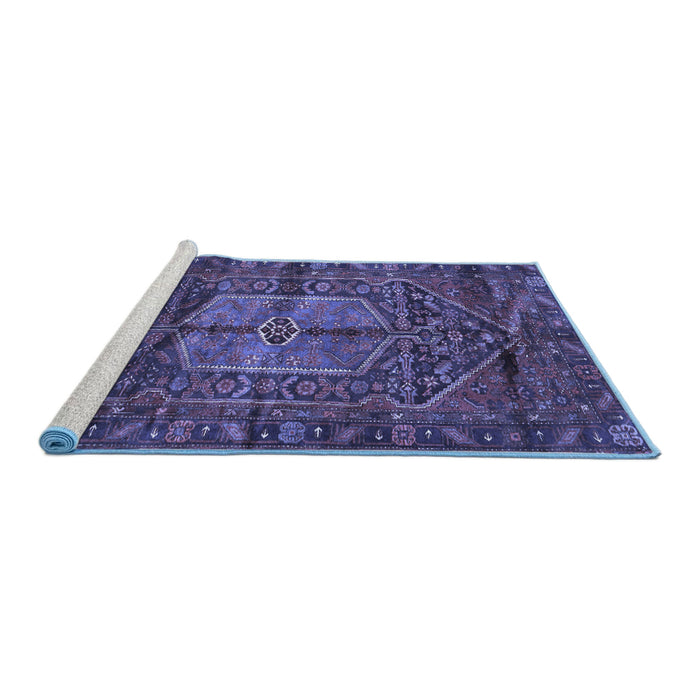 Sideview of Machine Washable Persian Blue Traditional Rug, wshtr2863blu