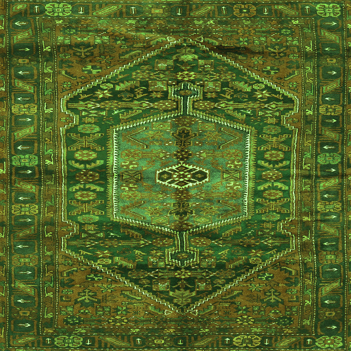 Round Machine Washable Persian Green Traditional Area Rugs, wshtr2863grn