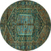 Round Persian Turquoise Traditional Rug, tr2863turq