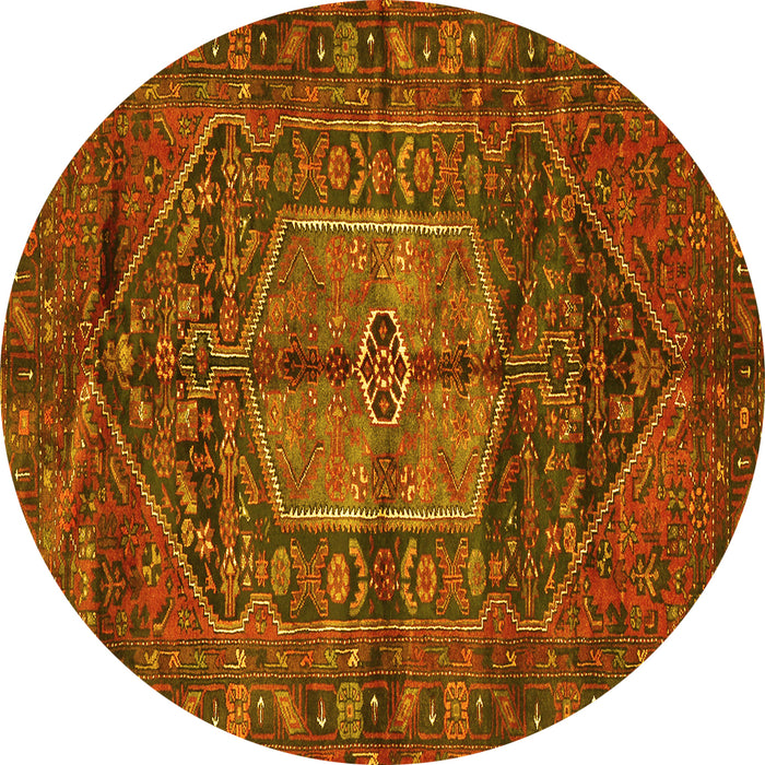 Round Machine Washable Persian Yellow Traditional Rug, wshtr2863yw