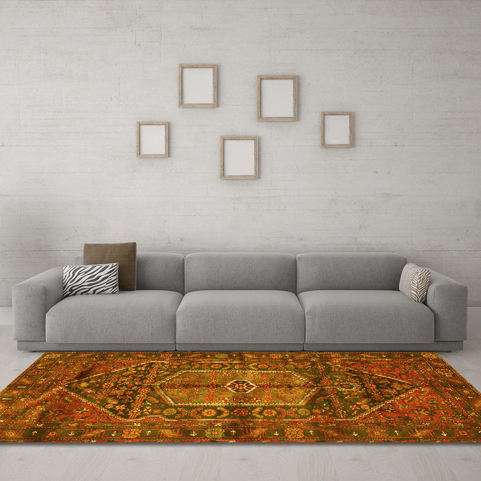 Machine Washable Persian Yellow Traditional Rug in a Living Room, wshtr2863yw