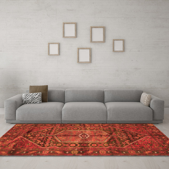 Machine Washable Persian Orange Traditional Area Rugs in a Living Room, wshtr2863org