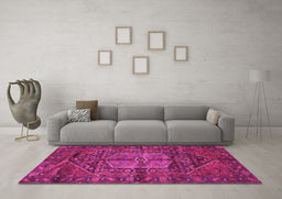 Machine Washable Persian Pink Traditional Rug in a Living Room, wshtr2863pnk