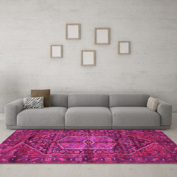 Machine Washable Persian Pink Traditional Rug in a Living Room, wshtr2863pnk