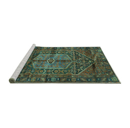 Sideview of Machine Washable Persian Turquoise Traditional Area Rugs, wshtr2863turq