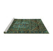 Sideview of Machine Washable Persian Turquoise Traditional Area Rugs, wshtr2863turq