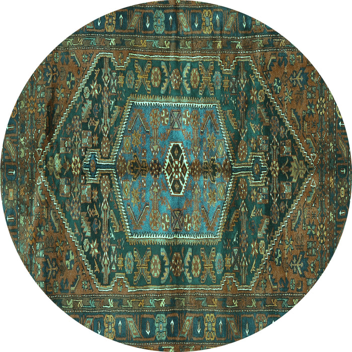 Round Machine Washable Persian Turquoise Traditional Area Rugs, wshtr2863turq