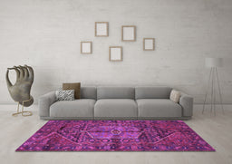 Machine Washable Persian Purple Traditional Area Rugs in a Living Room, wshtr2863pur