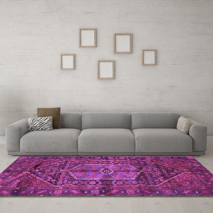 Machine Washable Persian Purple Traditional Area Rugs in a Living Room, wshtr2863pur