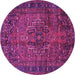 Round Machine Washable Persian Purple Traditional Area Rugs, wshtr2864pur