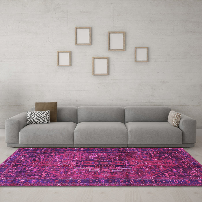 Machine Washable Persian Purple Traditional Area Rugs in a Living Room, wshtr2864pur
