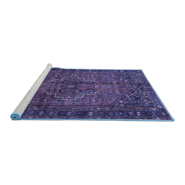 Sideview of Machine Washable Persian Blue Traditional Rug, wshtr2864blu