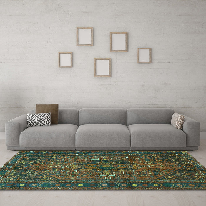 Machine Washable Persian Turquoise Traditional Area Rugs in a Living Room,, wshtr2864turq