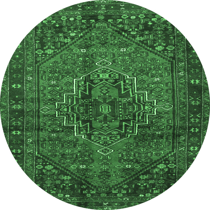 Round Machine Washable Persian Emerald Green Traditional Area Rugs, wshtr2864emgrn