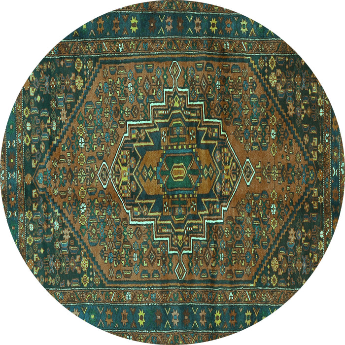 Round Machine Washable Persian Turquoise Traditional Area Rugs, wshtr2864turq