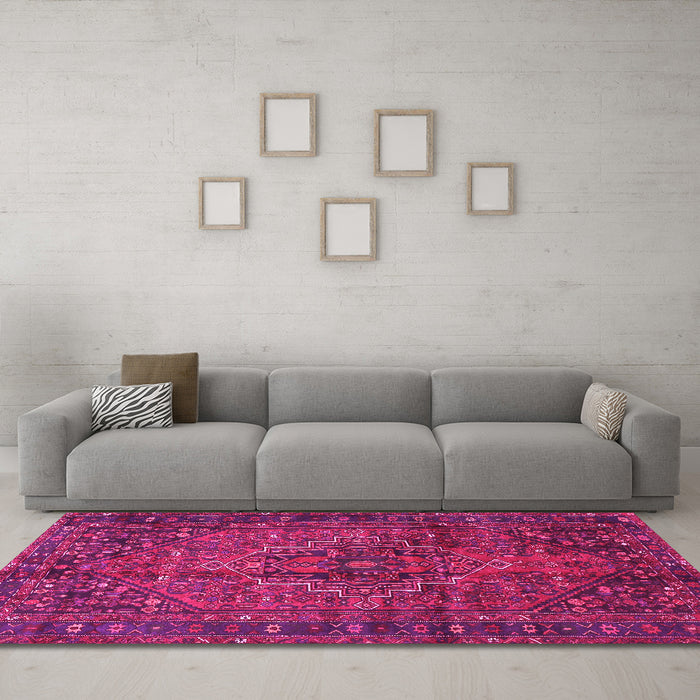 Machine Washable Persian Pink Traditional Rug in a Living Room, wshtr2864pnk