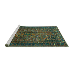 Sideview of Machine Washable Persian Turquoise Traditional Area Rugs, wshtr2864turq