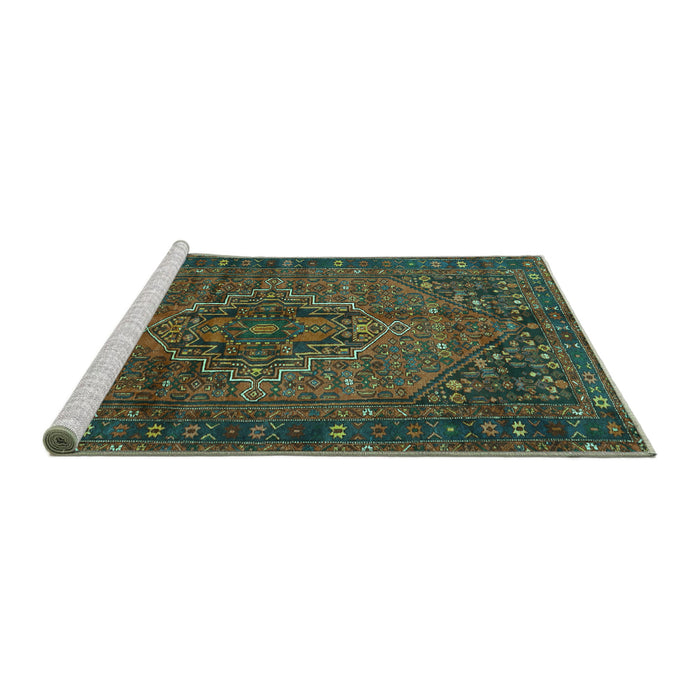 Sideview of Machine Washable Persian Turquoise Traditional Area Rugs, wshtr2864turq