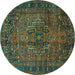 Round Persian Turquoise Traditional Rug, tr2864turq