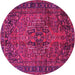 Round Machine Washable Persian Pink Traditional Rug, wshtr2864pnk