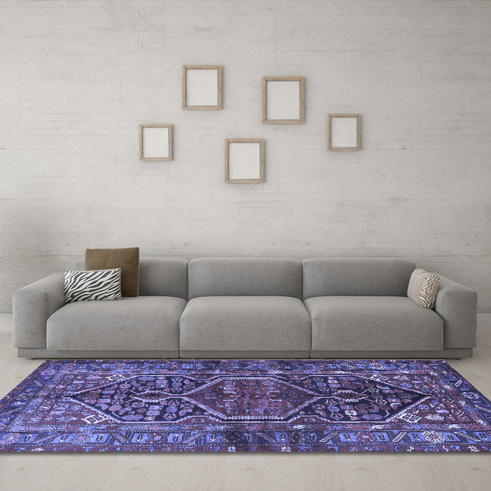 Machine Washable Persian Blue Traditional Rug in a Living Room, wshtr2865blu