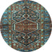 Round Machine Washable Persian Light Blue Traditional Rug, wshtr2865lblu