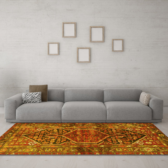 Machine Washable Persian Yellow Traditional Rug in a Living Room, wshtr2865yw
