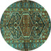 Round Persian Turquoise Traditional Rug, tr2865turq