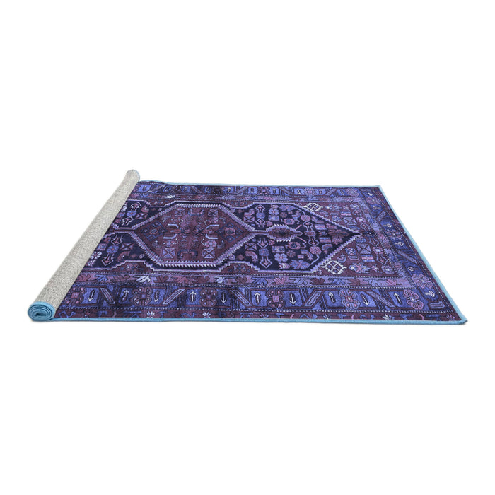 Sideview of Machine Washable Persian Blue Traditional Rug, wshtr2865blu