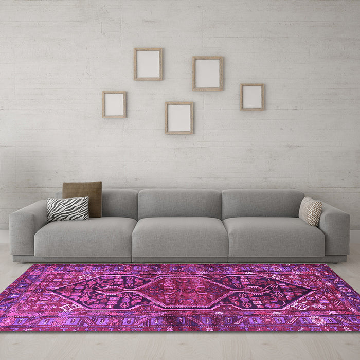Machine Washable Persian Purple Traditional Area Rugs in a Living Room, wshtr2865pur