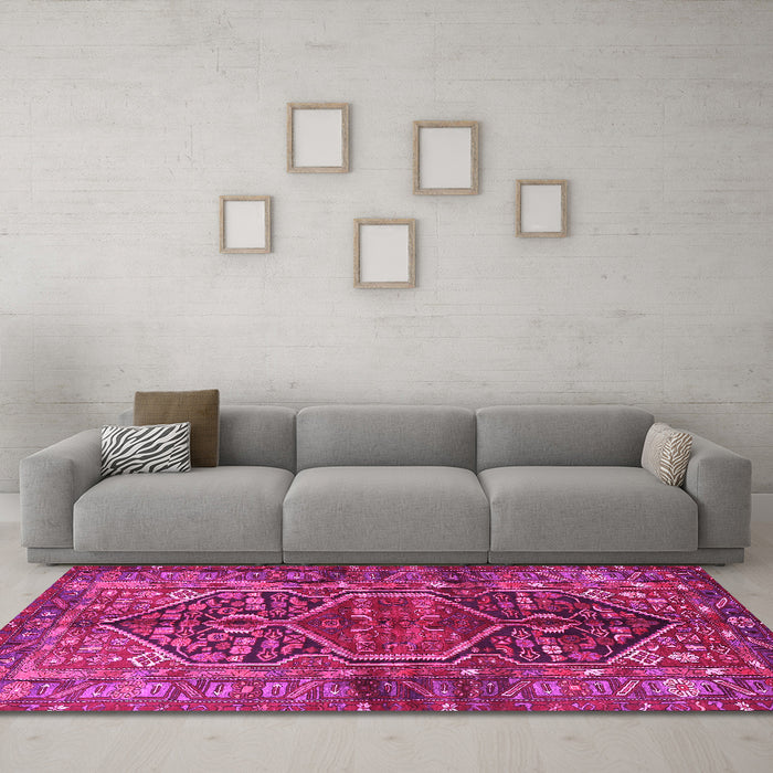 Machine Washable Persian Pink Traditional Rug in a Living Room, wshtr2865pnk